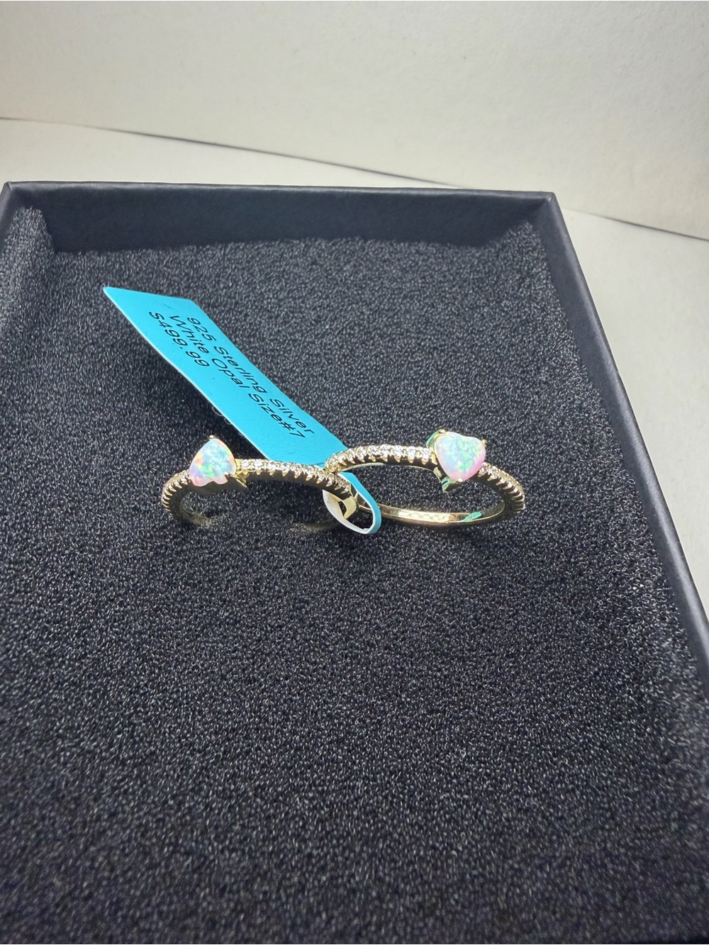 Rose gold over silver white opal ring set
